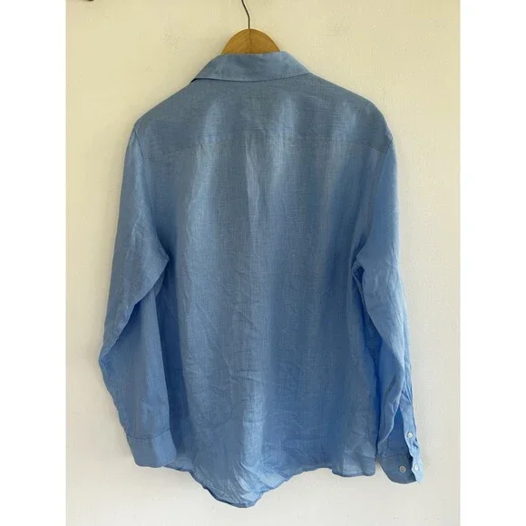 Club Room Luxury 100% Linen Shirt Men's Size Medium Blue Button Down Long Sleeve - Picture 7 of 7